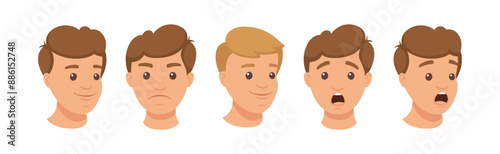 Handsome Man Character Demonstrating Emotion Vector Illustration Set