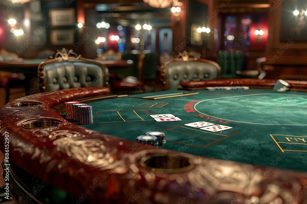 Close Up of a Green Felt Poker Table in a Casino - 3D Illustration