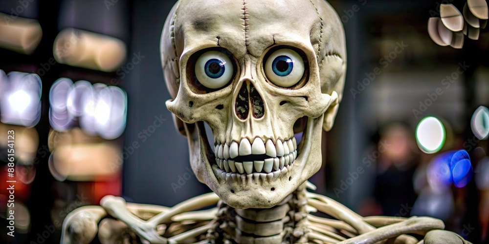 Close up of a skeleton with big eyes , skeleton, close up, big eyes, spooky, Halloween, creepy, horror, anatomy, macabre, eerie Close up of a skeleton with big eyes , skeleton, close up, big eyes, spooky, Halloween, creepy, horror, anatomy, macabre, eerie