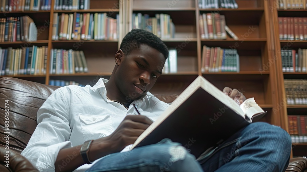 Young man student study in the school library Young man student study in the school library