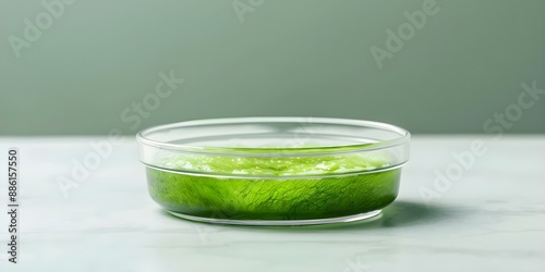 Algae in Petri Dish Resembling Laboratory-Grown Meat Cutlet. Concept Algae, Laboratory-Grown Meat, Petri Dish, Algae Research, Sustainable Food photo