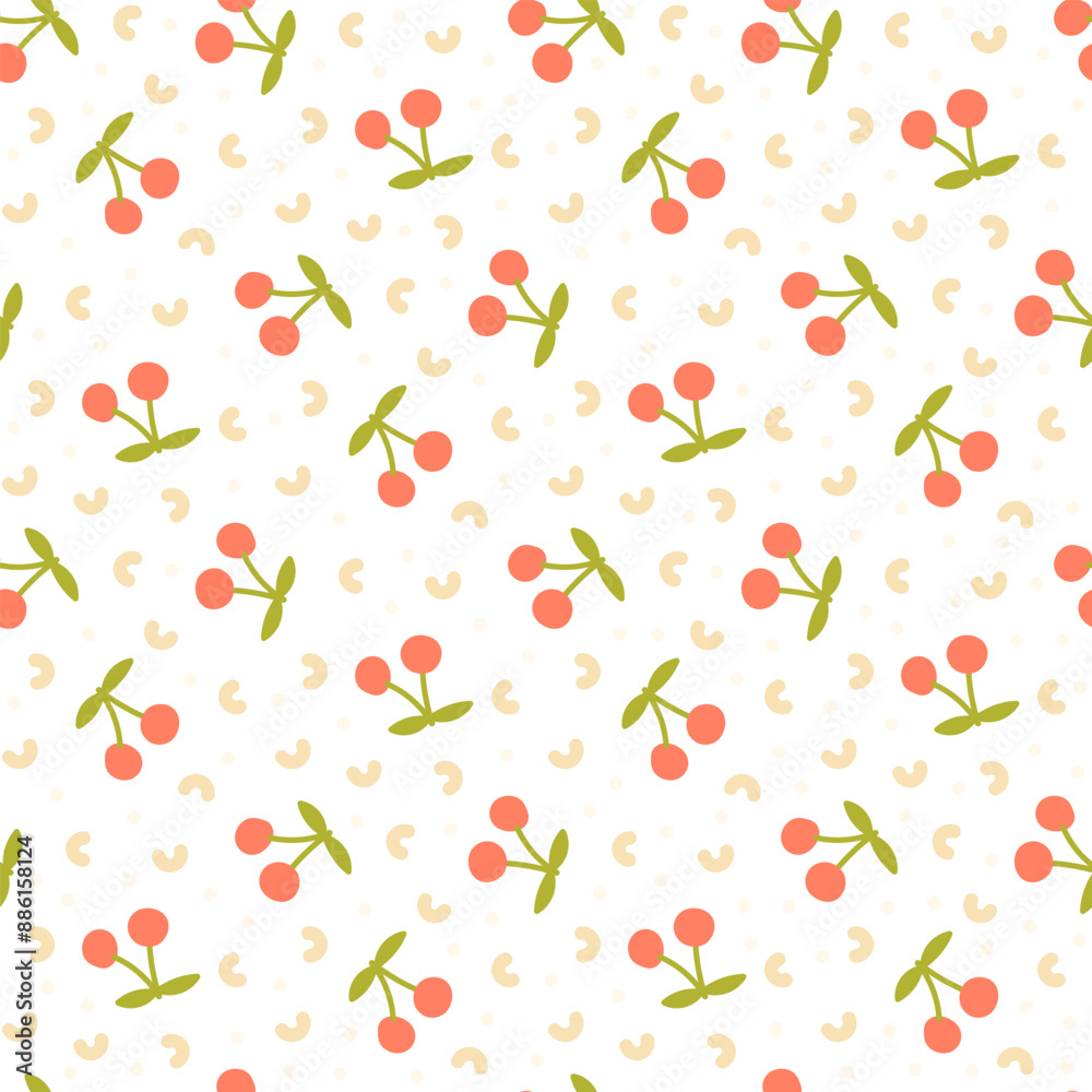 Simple cherry vector pattern. Bright frutti template on a white background. Good for printing fabric, wrapping paper, textile. Simple cherry vector pattern. Bright frutti template on a white background. Good for printing fabric, wrapping paper, textile.