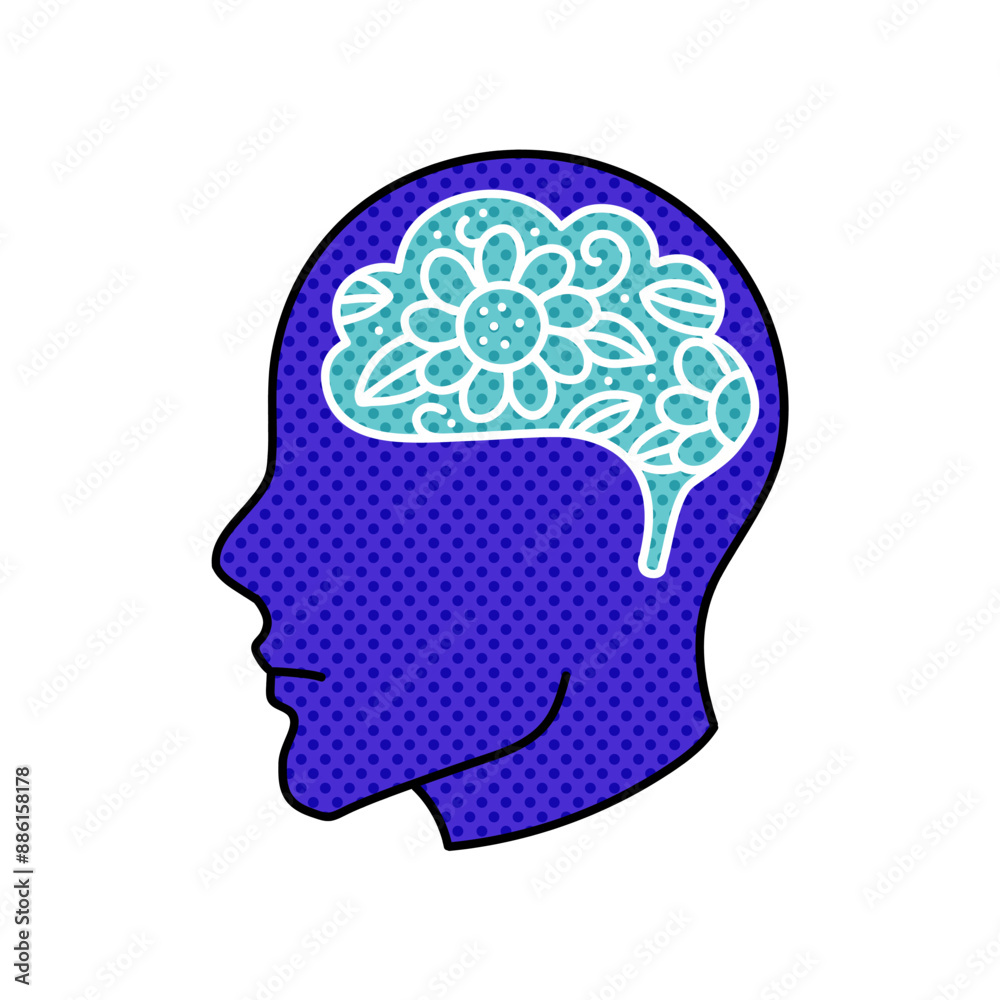 Obraz premium mental health human brain halftone hand drawn color vector illustration