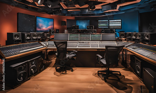  Innovative Sound Designer Crafts Audio Landscapes, Enhancing Multimedia Experiences. High-Tech Studio with Mixing Boards, Microphones, and Soundproofing.