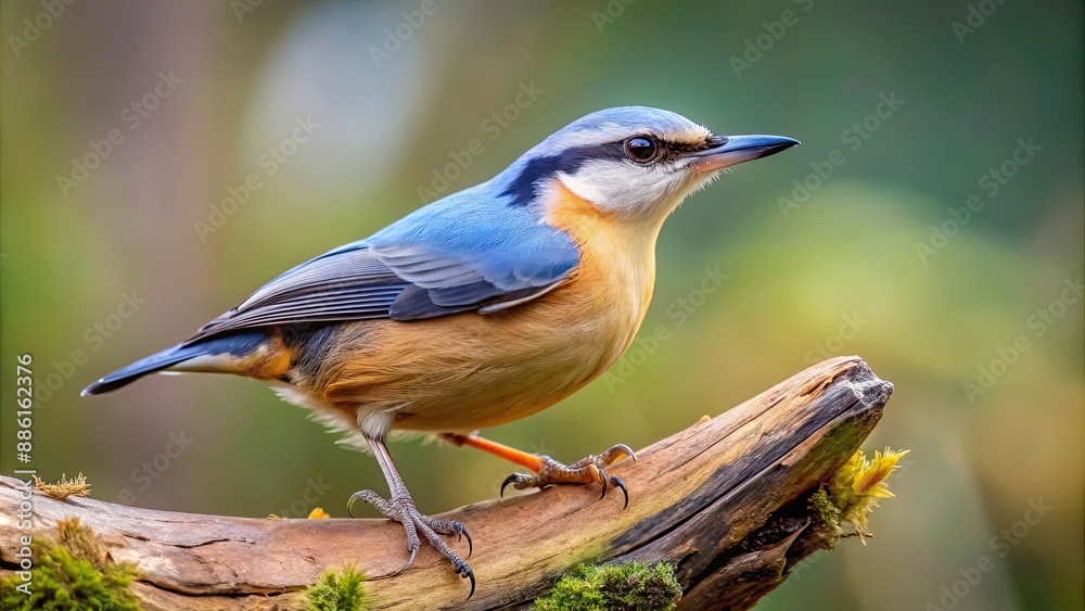 Close-up of a Eurasian Nuthatch perched on a branch in a forest setting, Eurasian Nuthatch, bird, wildlife, nature, animal Close-up of a Eurasian Nuthatch perched on a branch in a forest setting, Eurasian Nuthatch, bird, wildlife, nature, animal