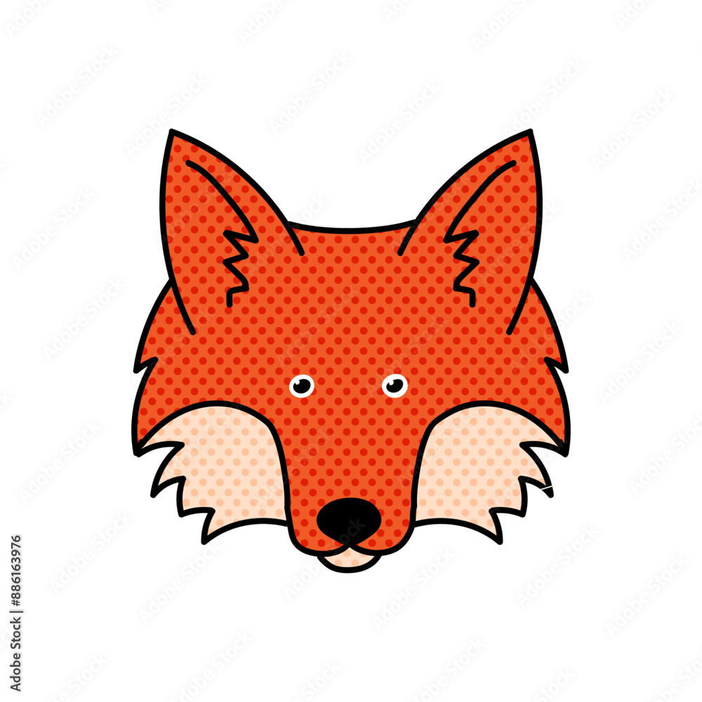 Obraz premium fox halftone hand drawn color vector illustration