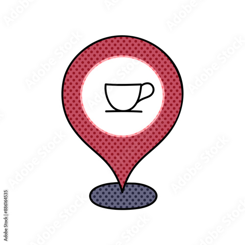 pin map cafe halftone hand drawn  color vector illustration