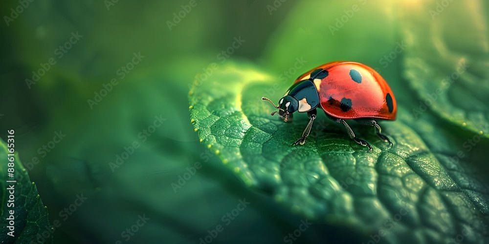 Fototapeta premium Vibrant Ladybug on Lush Green Leaf Nature and Sustainability Concept