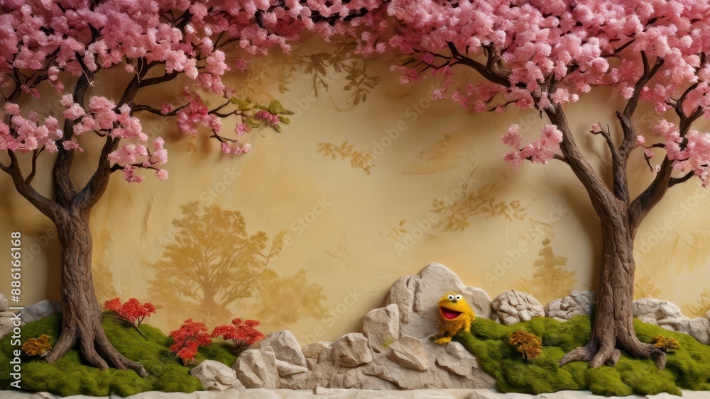 Yellow Puppet in a Springtime Scene. Yellow Puppet in a Springtime Scene.