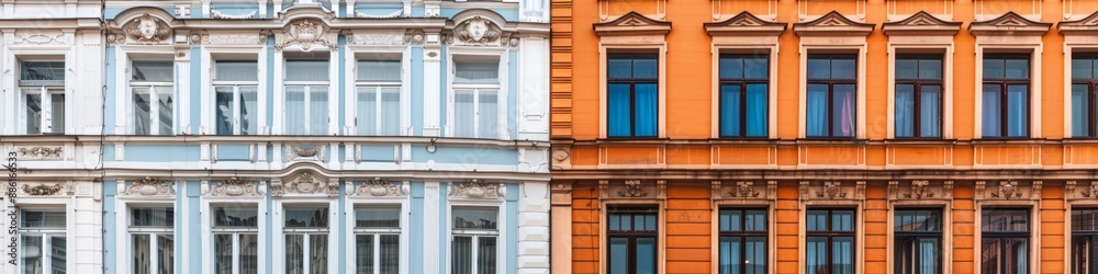 Obraz premium Comparison of Old Building and Newly Renovated Building, Split View, AI-Generated, 4K High-Resolution Wallpaper
