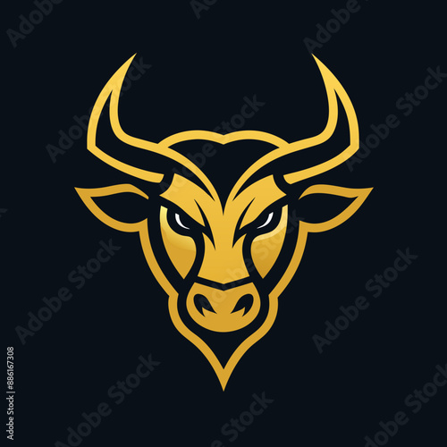 Golden Bull head logo icon vector line art illustration design