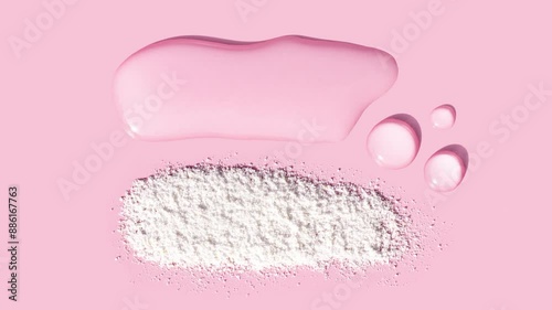 enzyme powder tonic serum texture of cosmetic samples on pink background