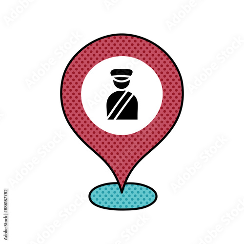 pin map checkpoint halftone hand drawn  color vector illustration