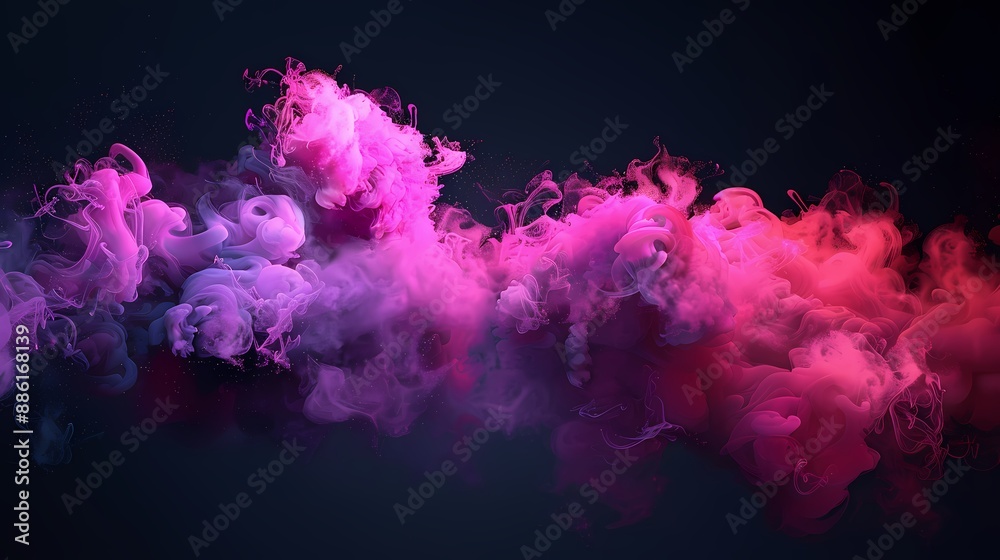 Vibrant Magenta and Pink Fluffy Pastel Ink Smoke Cloud on Black Background - Generative AI 