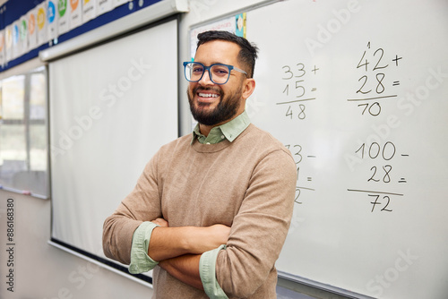 Plakat Happy satisfied math teacher in elementary class