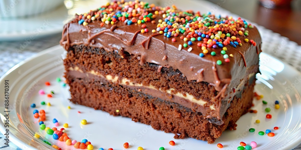 Decadent slice of chocolate cake with rich frosting and sprinkles, chocolate, cake, dessert, sweet, slice, indulgence Decadent slice of chocolate cake with rich frosting and sprinkles, chocolate, cake, dessert, sweet, slice, indulgence