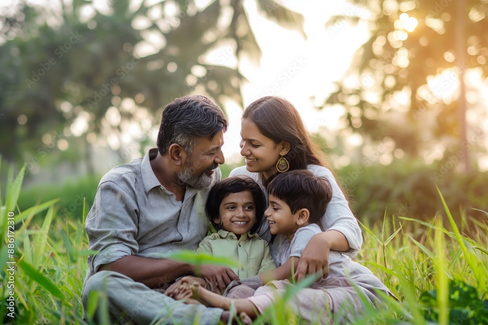 Happy Indian Family Bonding and Laughing Together in a Park at Sunset Happy Indian Family Bonding and Laughing Together in a Park at Sunset