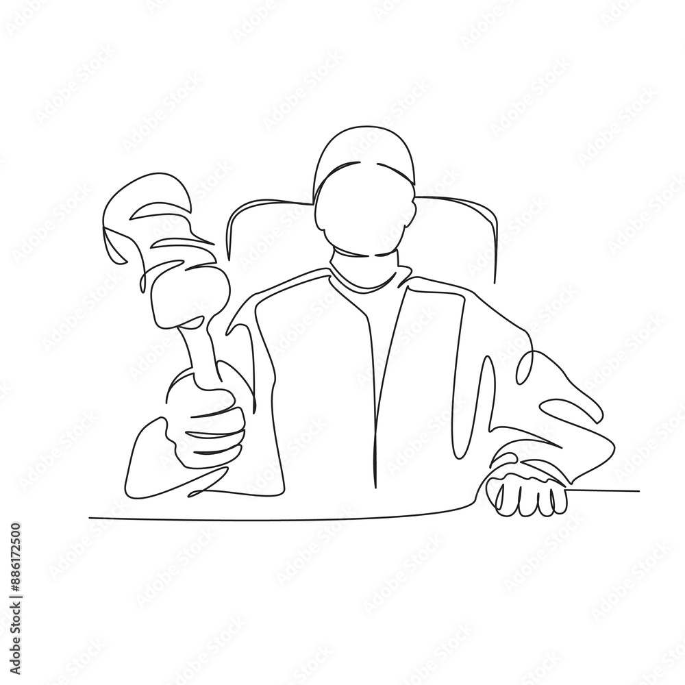 One continuous single drawing line art flat doodle judge, law, justice, court, gavel, legislation, decision, hammer, verdict. Isolated image hand draw contour on a white background One continuous single drawing line art flat doodle judge, law, justice, court, gavel, legislation, decision, hammer, verdict. Isolated image hand draw contour on a white background