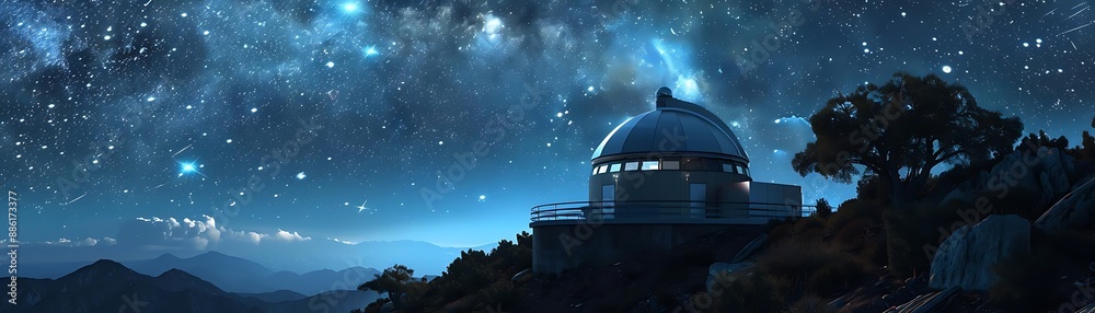 Observatory on a Mountaintop Under a Starry Sky - Digital Illustration