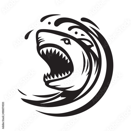 Minimalist shark logo on a white background