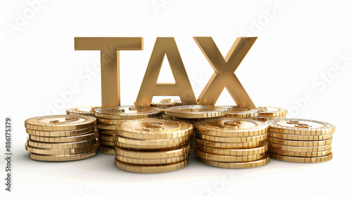 Gold tax letter is on the gold coin Business tax Income Corporate tax planning Small business tax advisor Tax refund mockup white background
