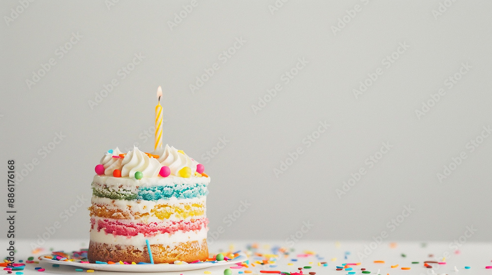 birthday cake with candle copyspace white background birthday cake with candle copyspace white background