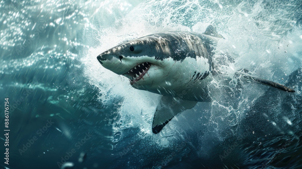 Fototapeta premium Great white shark showing its teeth