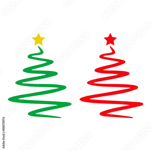 Tiempo de Navidad. Logo con estrella y árbol de navidad abstracto con línea en zigzag para tarjetas y felicitaciones