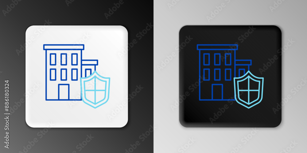 Line House with shield icon isolated on grey background. Insurance concept. Security, safety, protection, protect concept. Colorful outline concept. Vector Line House with shield icon isolated on grey background. Insurance concept. Security, safety, protection, protect concept. Colorful outline concept. Vector