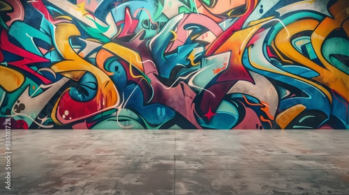 On the front of the concerte is a colorful abstract graffiti on an empty background