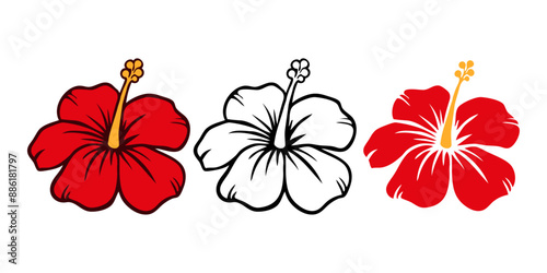Logo vacaciones en Hawái. Grupo de flores de hibisco con línea exterior y relleno