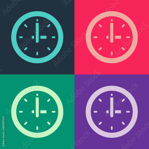 Pop art Clock icon isolated on color background. Time symbol. Vector