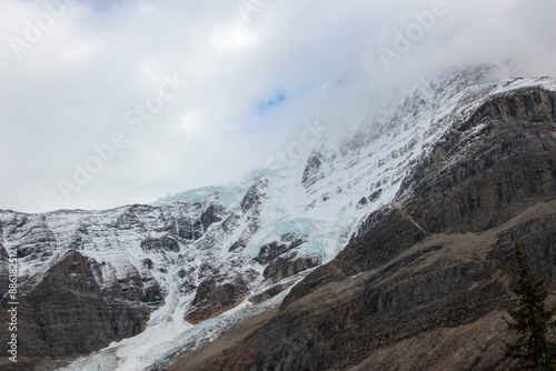 Glacier covered mountains in Mount Robson Provincial Park, British Columbia, Canada