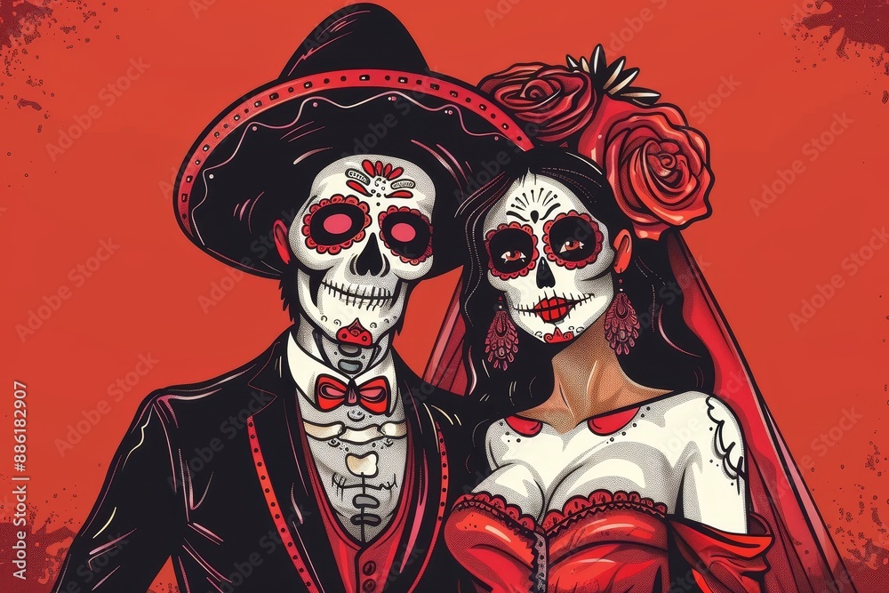 Day of the Dead Couple in Traditional Attire Day of the Dead Couple in Traditional Attire