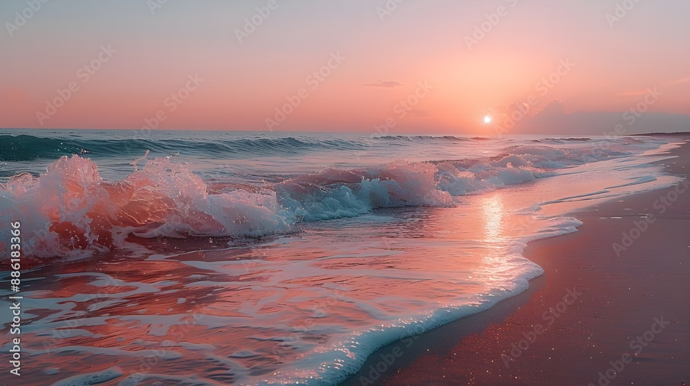 Naklejka premium serene beach at sunset with waves