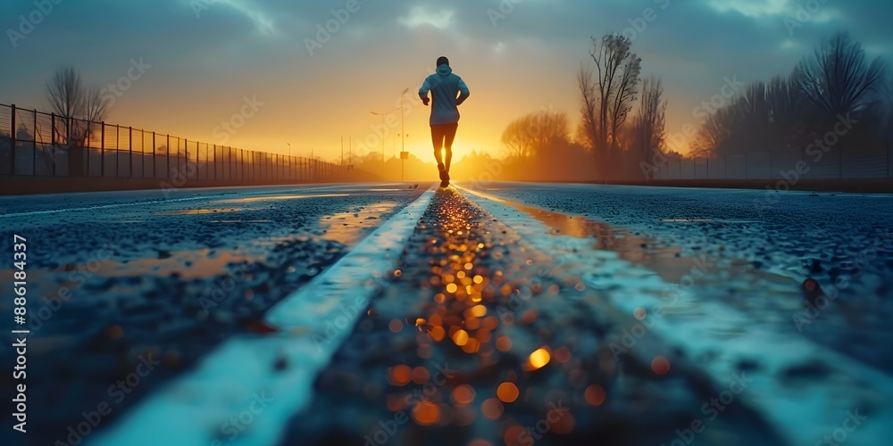 Silhouetted Runner Embracing the Energy of a New Beginning at Dawn Silhouetted Runner Embracing the Energy of a New Beginning at Dawn