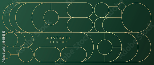 Luxury gold mono line on green background vector. Abstract geometric frame and elegant art deco with delicate. Illustration design for invitation, banner, vip, interior, decoration.