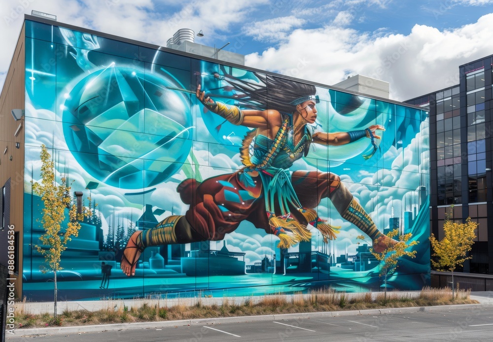 At the recycling building wall, the mural and graffiti Trashure made by ...