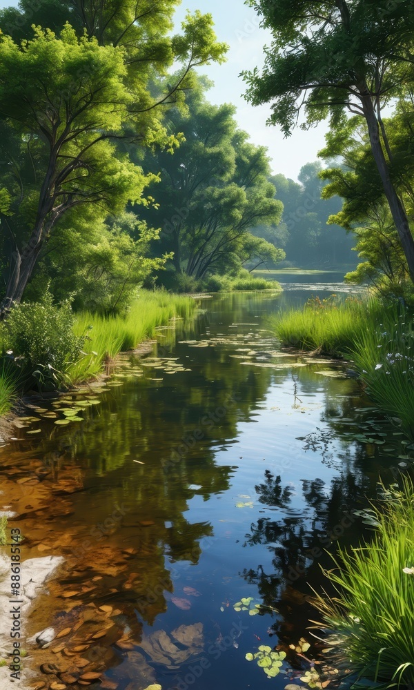 Serene River in a Lush Forest. Serene River in a Lush Forest.