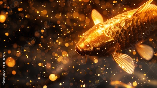 Golden Koi Fish in Water with Bokeh photo