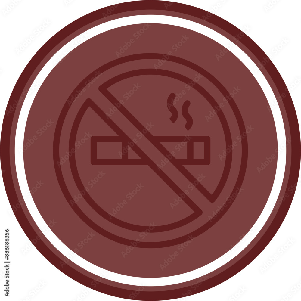No Smoking Vector Line Double Circle Maroon
