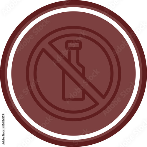 No Alcohol Vector Line Double Circle Maroon
