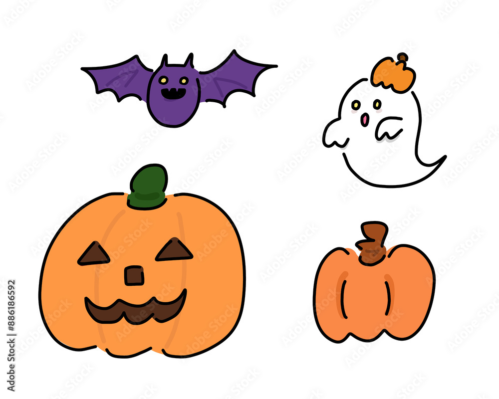 Fototapeta premium ハロウィンとジャックオランタン, 可愛いイラスト