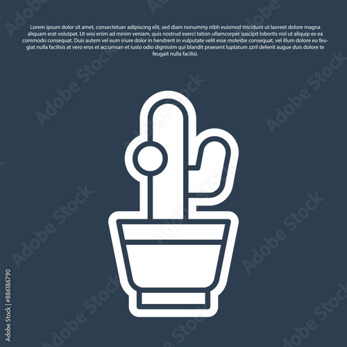 Blue line Cactus and succulent in pot icon isolated on blue background. Plant growing in a pot. Potted plant sign. Vector