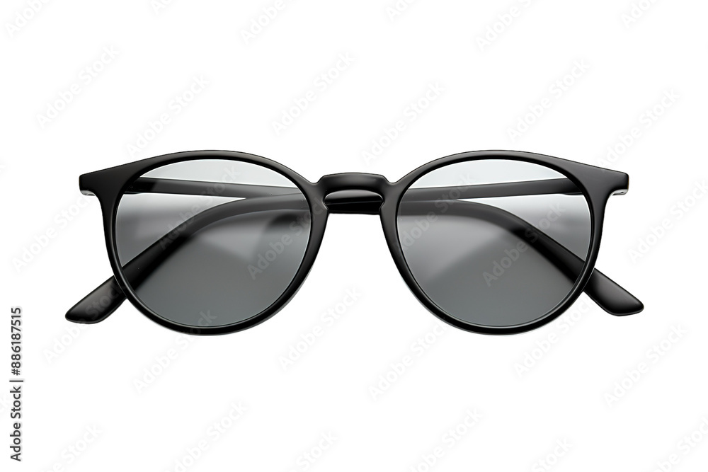 Fototapeta premium Black Round Sunglasses With Gray Lenses on a White Background on a White or Clear Surface PNG Transparent Background.