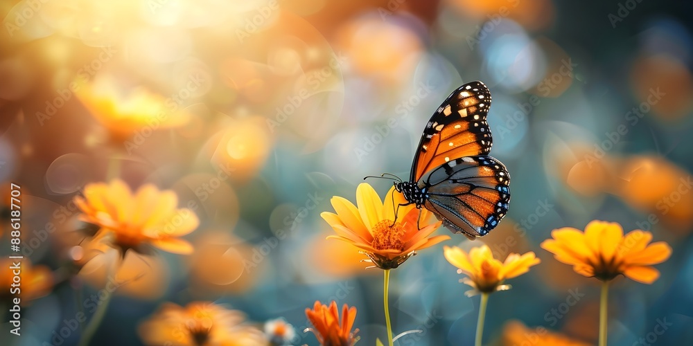 Butterfly Embracing the Energy of a Vibrant New Beginning on a Colorful Flower Bloom Butterfly Embracing the Energy of a Vibrant New Beginning on a Colorful Flower Bloom