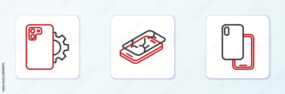 Set line Smartphone, Phone repair service and Mobile with broken screen icon. Vector Set line Smartphone, Phone repair service and Mobile with broken screen icon. Vector