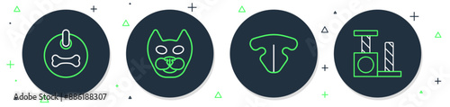 Set line Cat, nose, Dog collar and scratching post icon. Vector