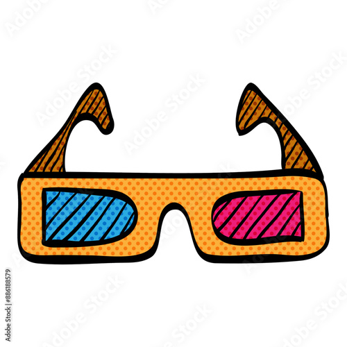 3D glasses halftone icon hand drawn color vector illustration