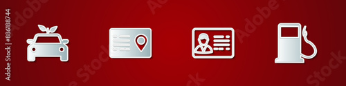 Free Download Set Eco car concept drive, Address book, Identification badge and Petrol or Gas station icon. Vector - GFXLoad